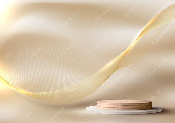 3D Modern Luxury Wood Podium Golden Wave