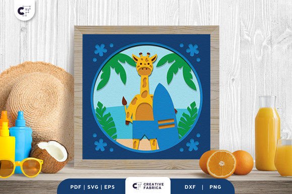 Baby Giraffe at the Beach 3D Shadow Box