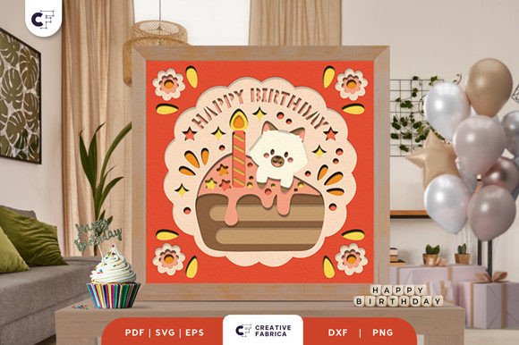 Birthday Cat 3D Shadow Box Papercut