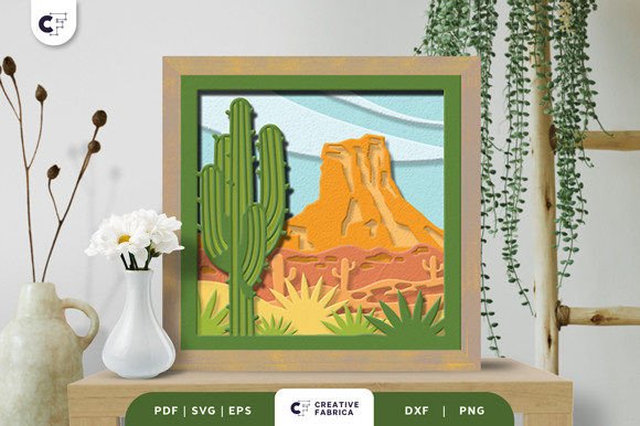 Cactus Land 3D Layered Paper Cut SVG