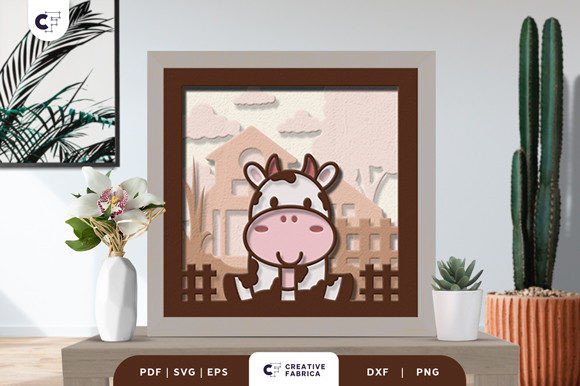 Calf in the Farm 3D Light Box Paper Cut: A Charming Addition to Your Space