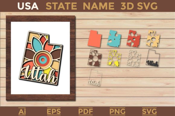 Exploring Utah USA State 3D SVG Paper Cut and USA States Name SVG
