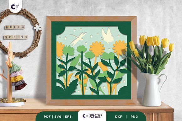 Floral Meadow 3D Shadow Box Paper Cut