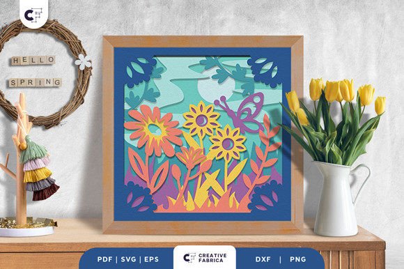 Floral Spring 3D Shadow Box Paper Cut