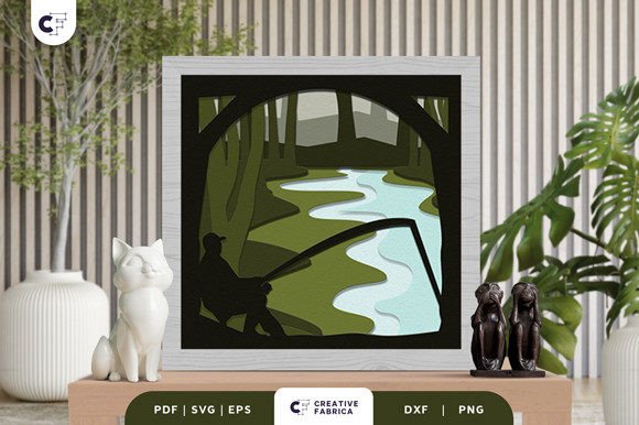 Man Fishing in the Creek 3D Shadow Box