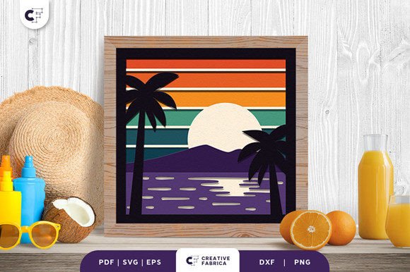 Retro Seaside 3D Shadow Box SVG